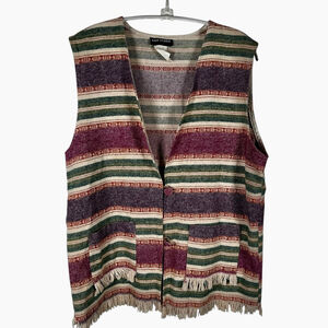PAUL HARRIS Striped Fringe Vest Purple Green Southwestern Button Mens Size M